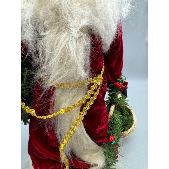 Santa Claus Figurine Faux Fur Beard & Velvet Robe Holding Christmas Tree READ - Picture 4 of 16